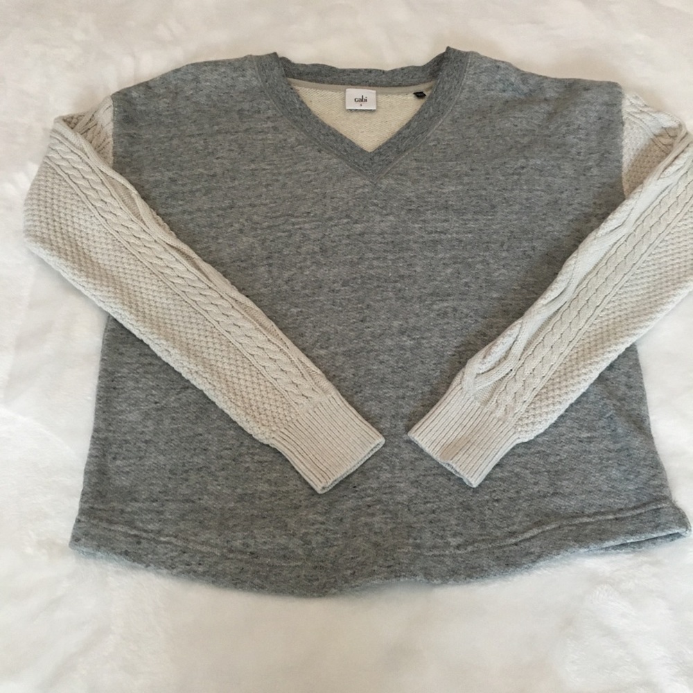 CAbi Grey and Cream Sweater